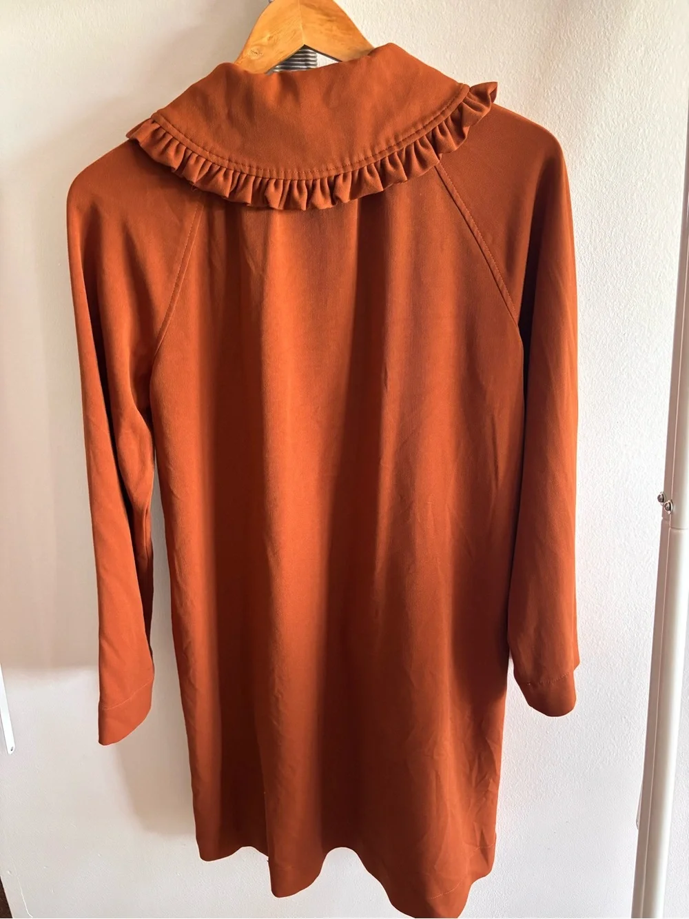 LC Lauren Conrad Rust Ruffle Collar Trench Coat